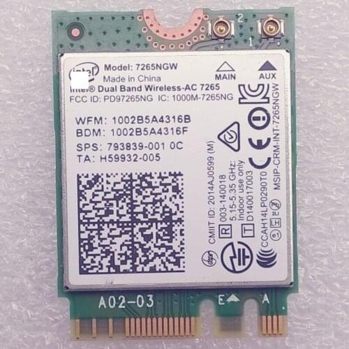 Int Dual Band Wireless-AC 7265 7265NGW 802.11ac Wi-Fi and BT 4.0 WLAN Module For hP X360 310 G2 PCNB Series,SPS 793839-001