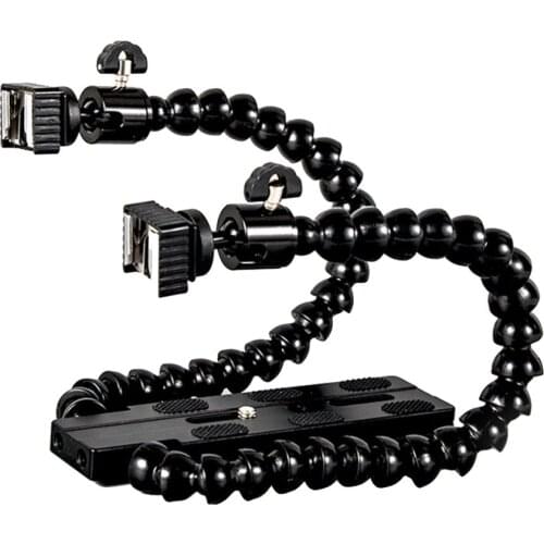 Flexible Dual Arm Camera Flash Bracket Holder Two Hot Shoe Mounts Bracket with Ball Head for Speedlite DSLR Macro Shooting