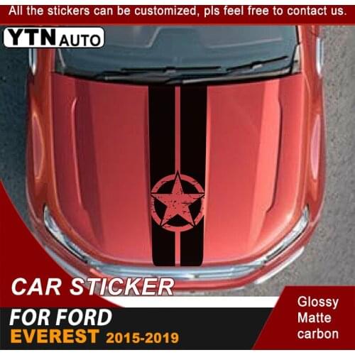 Bonnet Scoop Stars Stripe Graphic Vinyl Cool Car Stickers For Ford Everest 2015 2016 2017 2018 2019 Car Decals Auto Accessories