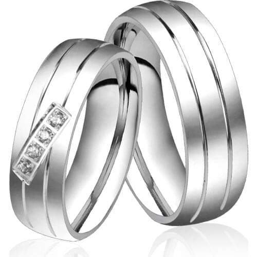 LUXUSTEEL Stainless Steel Couple Rings anillo Silver Color Cubic Zirconia Rings Wholesale Accessories