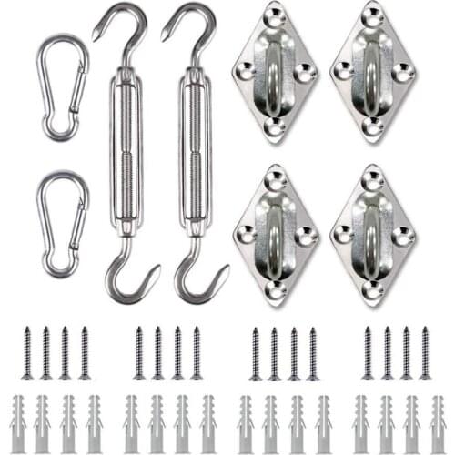 304 Stainless Steel 4 Piece Heavy Duty Sun Shade Sail Fixing Kit for Garden Triple-cornered and Square, Rectangle