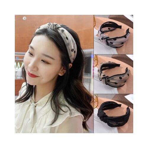 Korean Ins Trendy Lace Hollow Mesh Dot Hair Band knotted Headband Head Buckle Fabric Female Charm Handmade Headdress Wholesale