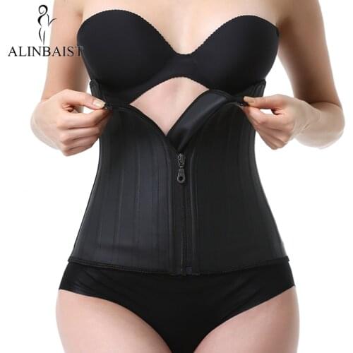 25-Steel-Bones Latex Rubber Waist Trainer with Zip Shapewear Corset Belly Body Shaper Modeling Strap Waist Cincher Slimming Belt