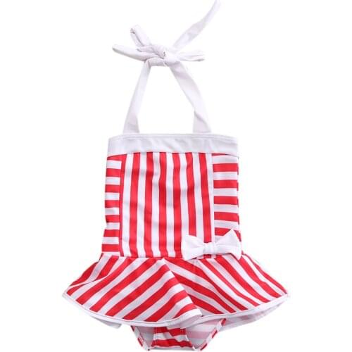 6M-5T Toddler Kids Baby Girl Red Stripe Ruffles Swimwear One Piece Bikini Summer Baby Girls Swimsuit Bathing Suit Beachwear