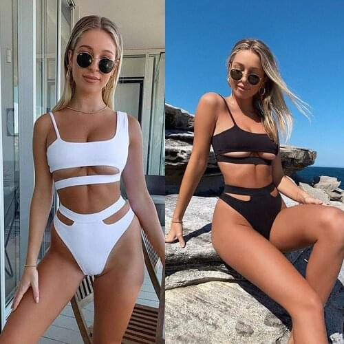 Sexy Bikini Female Swimsuit High Waist Swimwear 2020 Women Swimwear Two-Pieces Bikini Set Solid Bather Bathing Suit Swim