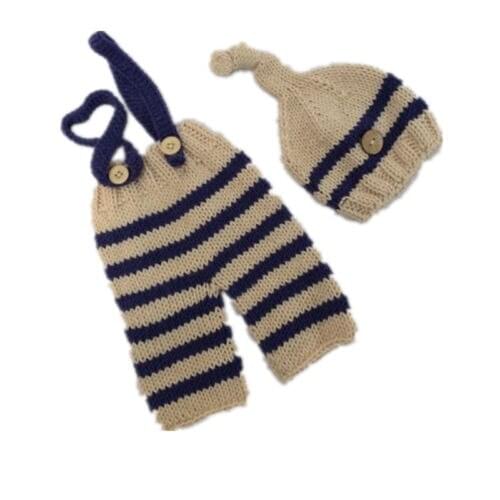 Hot Newborn Babys Boys Girls Rompers Clothes Hat Striped Knitting Crochet Knit Costume Outfits Baby Boy Girl Clothes 2pcs 0-3M