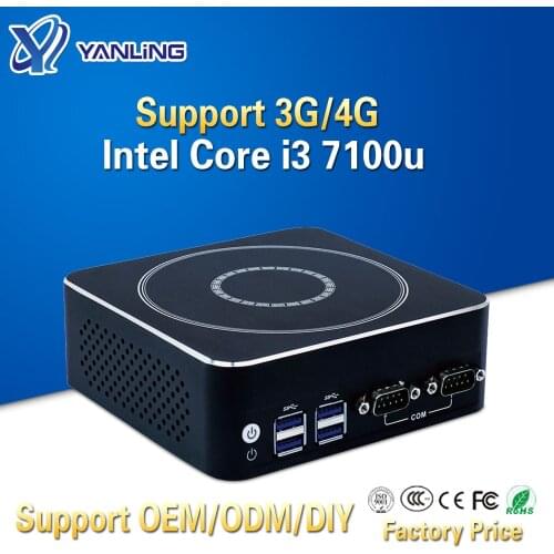 Yanling Intel Core i3 7020u Mini PC Support HD Window TV Box DDR4 4gb Ram Dual LAN Fan Less Noise 4K Desktop Computer