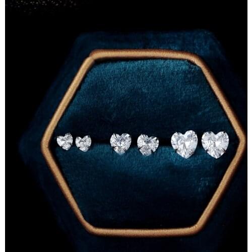 Minimalist Female Small Heart Earrings Real 925 Sterling Silver Stud Earrings For Women Vintage White Stone Wedding Earrings