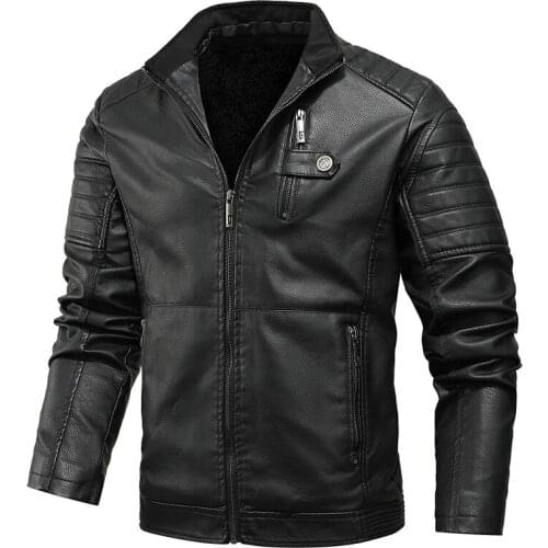 2020 Mens PU Jacket Winter Autumn Mens Thick Motorcycle Leather Jacket Casual Windproof Leather Coat Male SA946