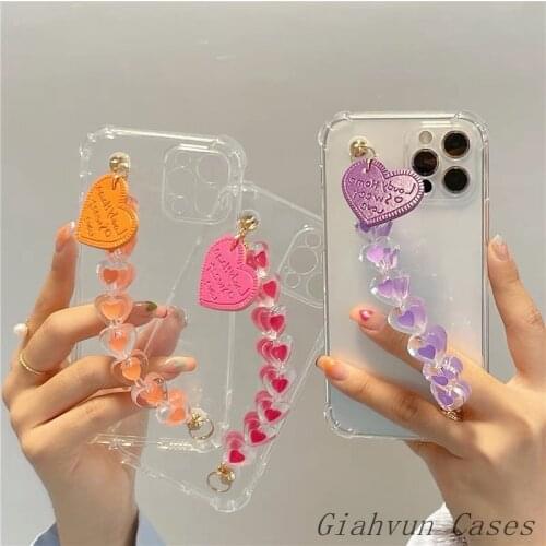 Wrist Chain Soft Phone Case For iphone 12 Pro Max 11 ProMax 6 6S 7 8 Plus X XR XS SE mini S21 Cute 3D Candy Heart Bracelet Cover