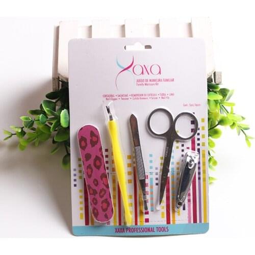 5PCS Manicure Set Nail Art Care Pedicure Beauty Tools Nail Clipper Cutter Scissor Eyebrow Tweezer V Cuticle Pusher Nail File
