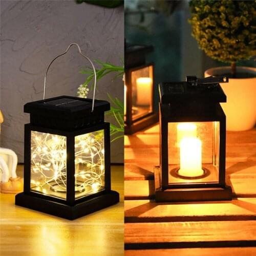 Outdoor Garden Solar Lantern Lamp Flickering Candle Light Hanging Copper Wire String Lights Waterproof Landscape Decoration Lamp