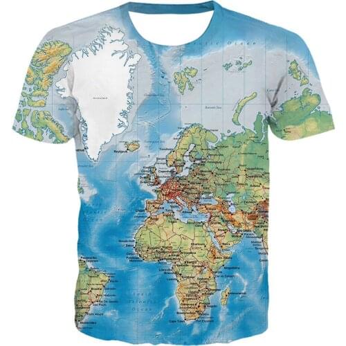 New Fashion Mens New Sea Map Funny 3D Print Casual T-Shirt Short Sleeve O-neck