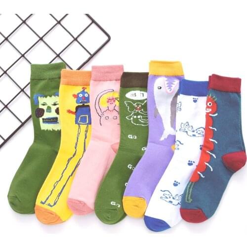 Spring Autumn New Product Casual Korean Style Women Animal Cartoon Shark Robot Caterpillar Cotton Short Socks Women Pink Socks