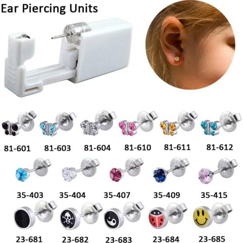 24 PC Sterlised Disposable Safety Ear Piercing Device Sterile Bezel Crystal Butterfly Ear Stud Flower Body Piercing Jewelry Baby