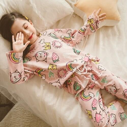 Girls Pajamas Sets Kids Home Service 2020 Spring New Cartoon Print Pajamas for Big Girls Set Princess Long Sleeve Sleepwear Fall