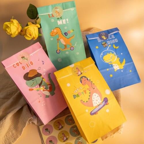 12Sets Assorted Dinosaur Cartoon Gift Bags Baby Shower Birthday Party Invitation Envelope Colorful Stand Up Packaging Bag