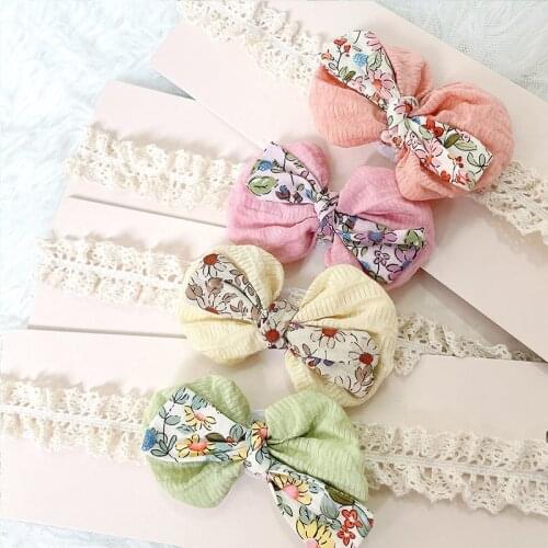 Printed Girls Headband Lace Autumn Baby Hairband Floral Headwear for Children Lovely Headdress Photo Props Kids Hair Accessories