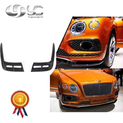 Car-Styling Carbon Fiber Canards Fit For 15-18 Bentayga Mulliner Carbon Package Style Front Bumper Air Duct Intake Addon Cover