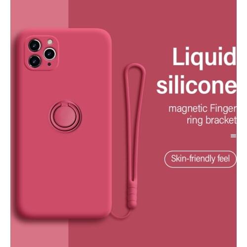 Ultra-thin Cute Liquid Silicone Magnetic Holder Phone Case For iPhone 12 11 Pro SE XS max XR X 8 7 6 Plus Ring Bracket Cover