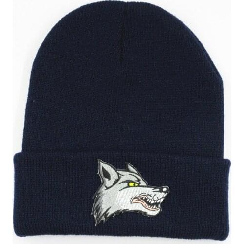 LDSLYJR Cotton Wolf animal embroidery Thicken knitted hat winter warm hat Skullies cap beanie hat for men and women 301