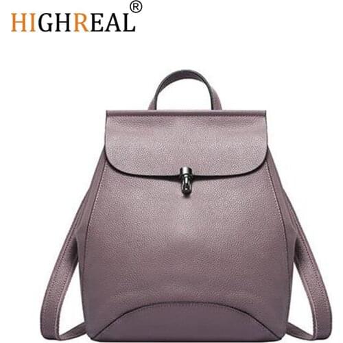 HIGHREAL High Quality Genuine leather Cowhide Women Backpacks Bullet Lock Ladies Bags Backpack Casual School Preppy Style Girl