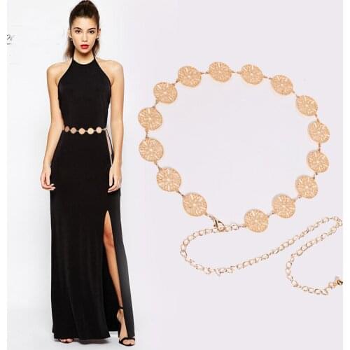Western fashion Belts for women Metal chain belt Hollow circle decoration waist belt chain streetwear Dress accessories waistban