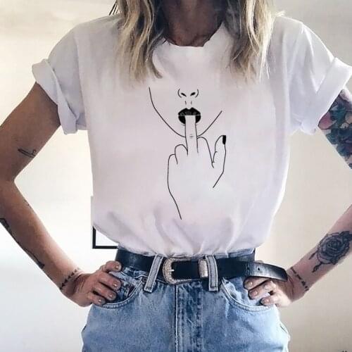 2021 Summer Street Style Middle Finger Print T Shirt Women Y2K White Tshirt Camisas Red Nails 90s Hip Hop Punk Women Shirt Tops