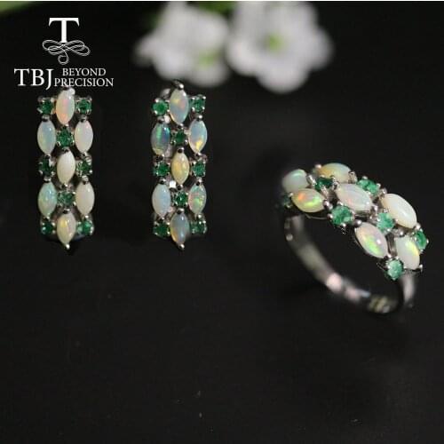 2021 new opal emerald jewelry set 925 sterling silver fine jewelry earring Ring natural gemstone jewelry for women nice gift