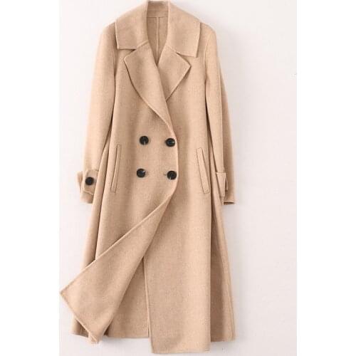 Wool Double-sided Woolen Coat Ladies Spring Autumn Fashion Woolen Coat Female Long Casual Double-breasted Wool Coat Women E301