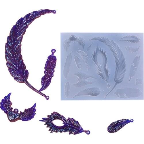 1=14pcs Transparent Silicone Mold For Jewelry Feather Charms Pendant Resin Silicone Mould Handmade Tool Epoxy Resin Molds