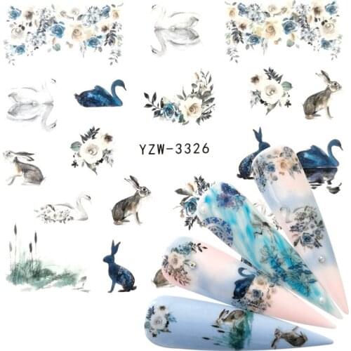 WUF 1 Sheets Summer Series Nail Water Decals Rabbit Pattern Tranfer Sticker Nail Art Decoration