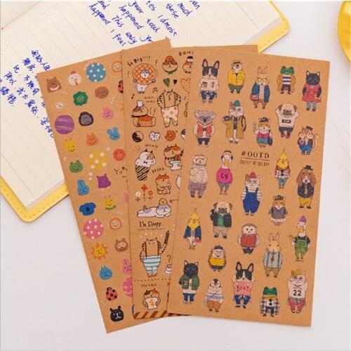 1pack/lot New Japanese Kraft Paper Cat Sticker Three Selections DIY Scrapbooking Stationery Stickers For Children