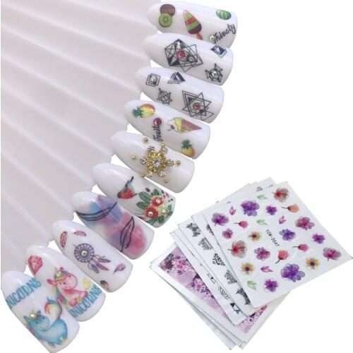 YZWLE 10 Styles For Choose Flower Bird Negative Space Necklace Pattern Nail Art Water Transfer Sticker Decals DIY Tips