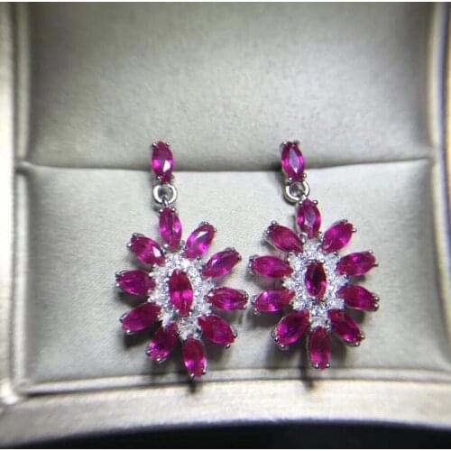 925 Sterling Silver Natural Ruby Jewelry Women Korean Earrings Drop Earrings Sales with Free Shipping