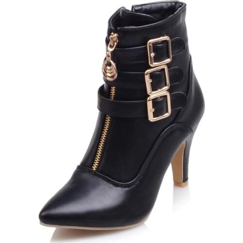 Big size 32-45 Autumn winter style ankle women woman ankle boots pointed toe high heels short boots Wholesale and retail 9-8