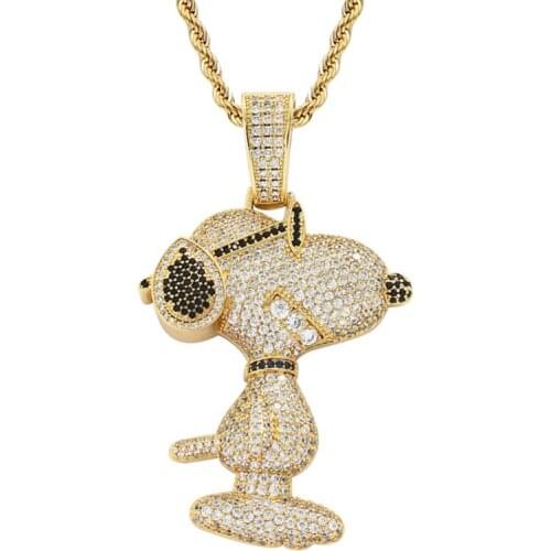 Rhinestone Men Necklace Ice Out Cubic Zircon Hip Hop Animals Dog Pendant Gold Silver Color Charm Chain Jewelry