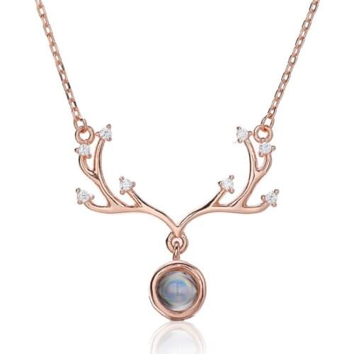 ZEMIOR Sterling Silver 925 Jewelry Christmas Antlers Pendant Necklaces For Women Clavicle Chain Necklace Valentines Day Gift