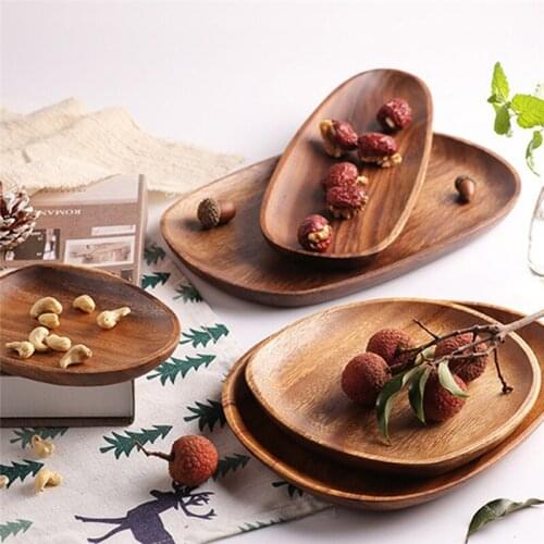 Wood Pan Plate Wooden Irregular Oval Solid Fruit Dishes Saucer Tea Tray Dessert Dinner Plate Tableware