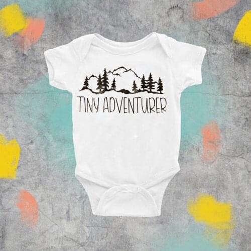 DERMSPE Baby Jumpsuits Summer Cotton Newborn Baby Short Clothes Letter Print Tiny Adventurer Infant Boys Girls Romper White