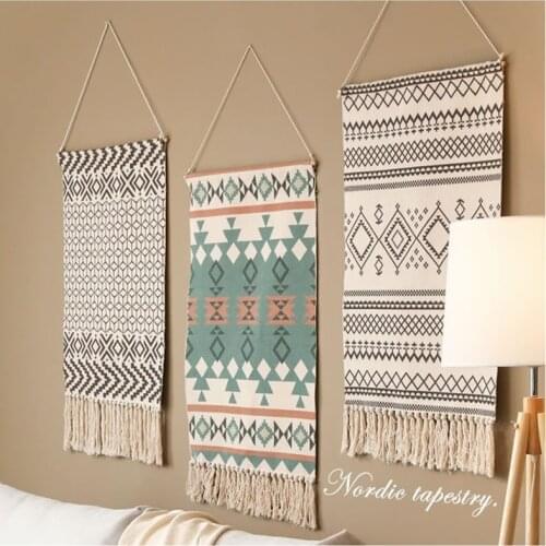Home Boho Wall Tapestry Handmade Kniting Macrame Cotton Linen Nordic Tapestry Decor Background Canvas Wall Hanging Blanket