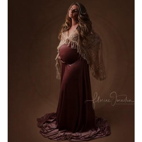 Don&Judy Velvet Maxi Gown Dress Sexy V Neck Pregnancy Dress for Photo Shoot Bohemia Long Sleeve Pregnant Women Gown Clothes