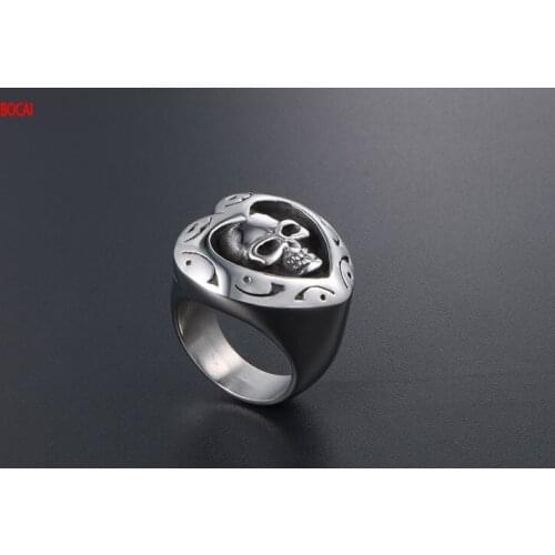 European and American fashion vintage jewelry Titanium steel personality heart-shaped ghost head ring