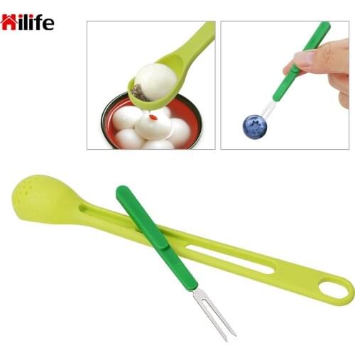 Colander Spoon Filter 2 in 1 Tableware Stainless Steel Fruit Fork Canned Fruit Juice Filtering Spoon Long Handle Strainers