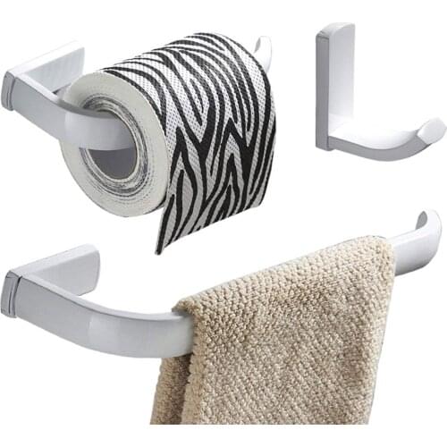 Leyden 3pcs White Brass Bathroom Accessories Set Wall Mount Towel Ring Holder Toilet Paper Holder Clothes Towel Hook Hanger