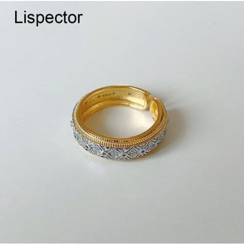 Lispector 925 Sterling Silver Old-fashioned Simple Geometric Pattern Rings for Men Women Minimalist Open Ring Unisex Jewelry