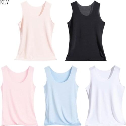 Womens Summer Seamless Tank Top Wide Shoulder Straps Ice Silk Traceless Slim Vest Solid Color U-Neck Basic Underwear