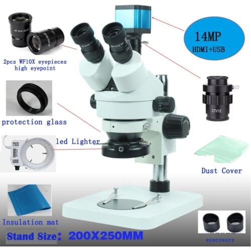 NEWSCOPE 7X-45X Trinocular Stereo Zoom Microscope 14MP Camera HDMI TF Card Storage Microscope Light Ring Protection Cover