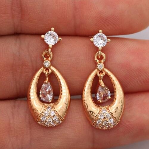 Trendy Gold Plated Copper Stud Earrings White Waterdrop Zirconia For Women Fashion Jewelry Accessories Wedding Anniversary Gift