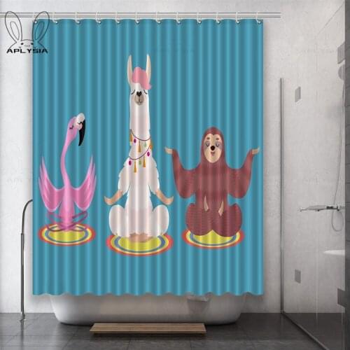 Cartoon Animal White Alpaca Brown Alpaca Red Alpaca Polyester Fabric Shower Curtain for Bathroom with Plastic Hooks